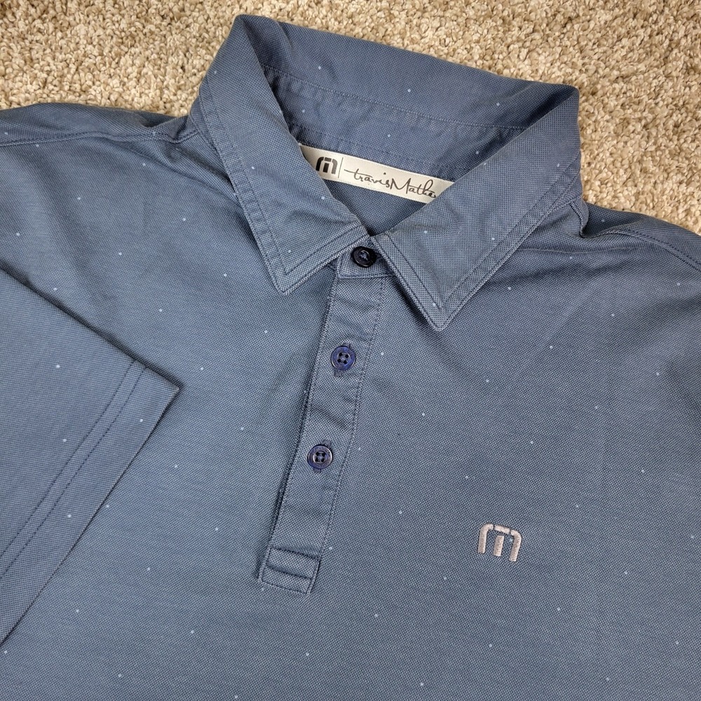 Travis Mathew Mens Medium Gray AOP Dots Performance Stretch Golf‎ Polo SS